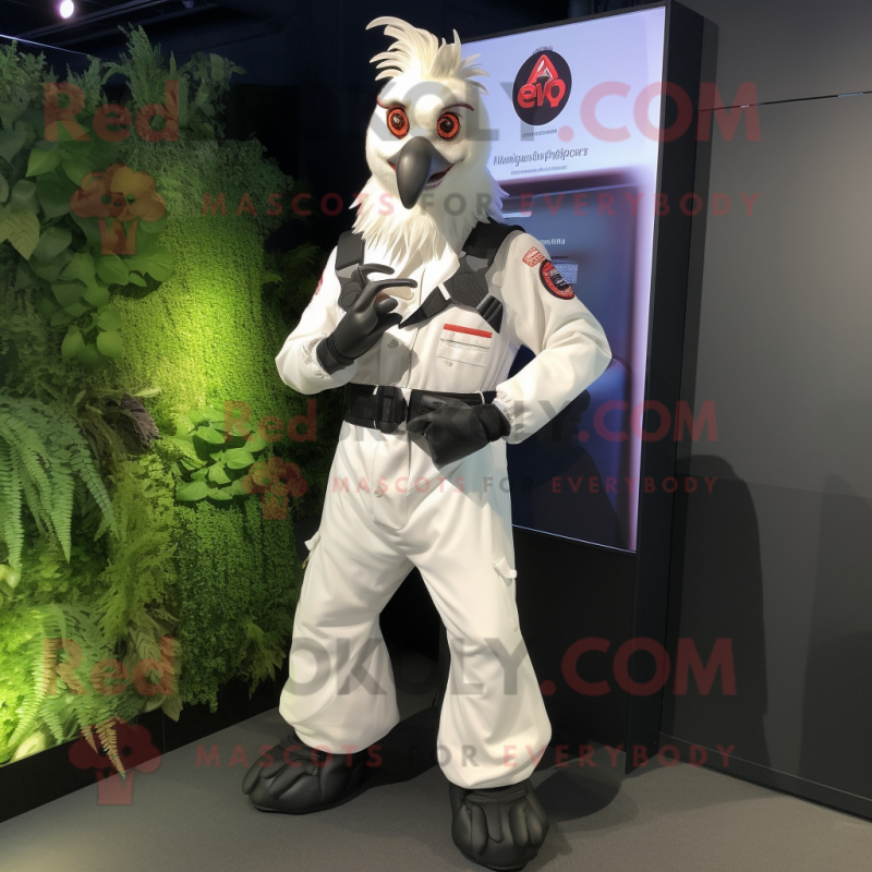 White Roosters mascot costume character dressed with a Cargo Pants and Digital watches