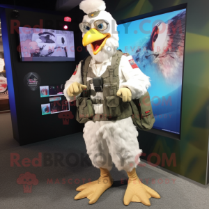 White Roosters mascot costume character dressed with a Cargo Pants and Digital watches