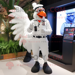 White Roosters mascot costume character dressed with a Cargo Pants and Digital watches