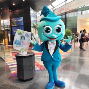 Cyan Mermaid mascot costume character dressed with a Tuxedo and Clutch bags