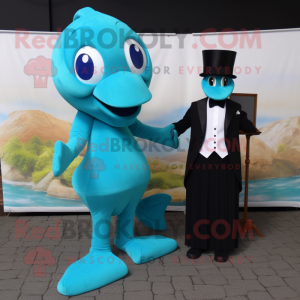 Cyan Mermaid mascot costume character dressed with a Tuxedo and Clutch bags