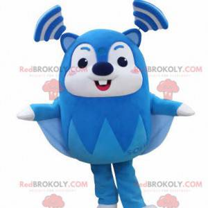 Very funny blue and white flying squirrel mascot -
