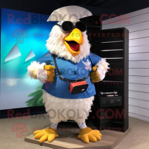 nan Chicken mascot costume character dressed with a Board Shorts and Digital watches