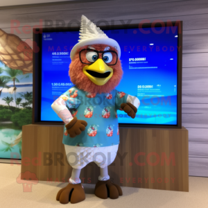 nan Chicken mascot costume character dressed with a Board Shorts and Digital watches