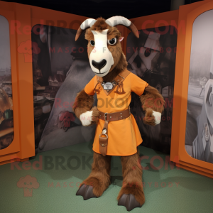 Rust Goat mascot costume character dressed with a A-Line Dress and Belts