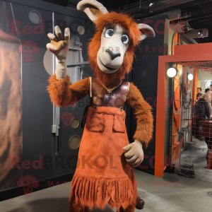 Rust Goat mascot costume character dressed with a A-Line Dress and Belts