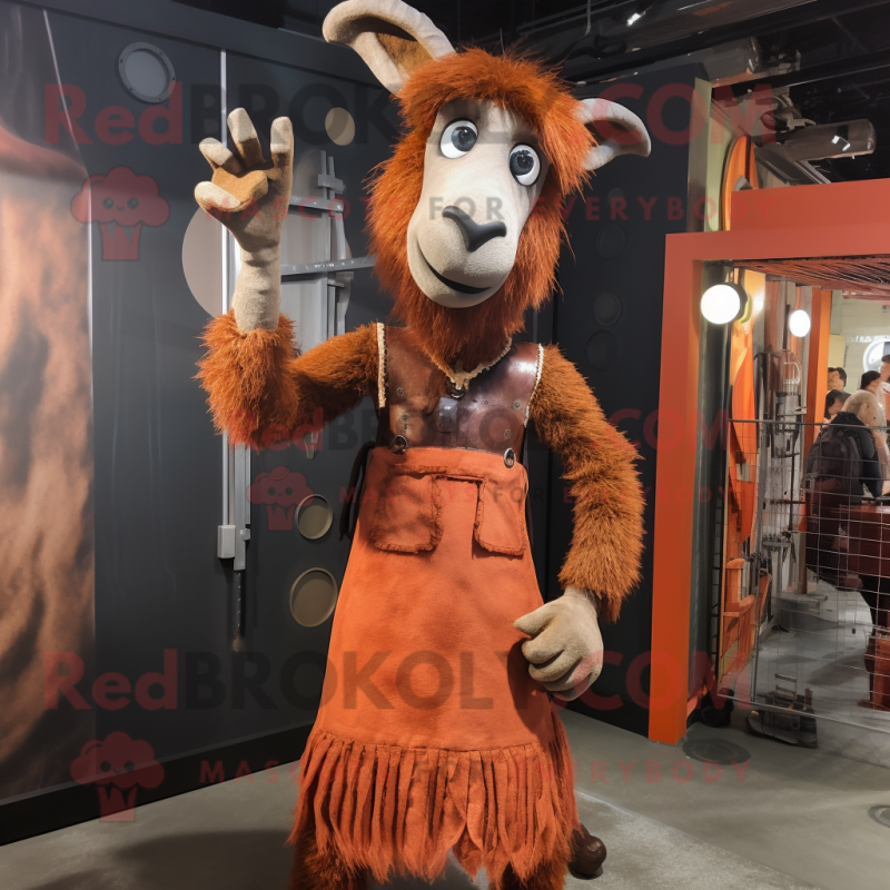 Rust Goat mascot costume character dressed with a A-Line Dress and Belts