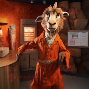 Rust Goat mascot costume character dressed with a A-Line Dress and Belts