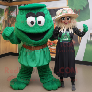 Forest Green Jambalaya mascot costume character dressed with a Blouse and Belts