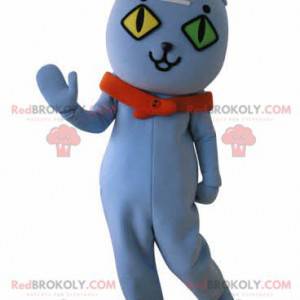 Blå kattemaskot med veggøyer. Blå bamse maskot - Redbrokoly.com