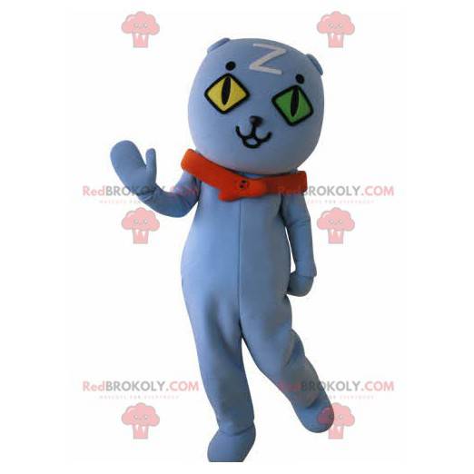 Blue cat mascot with wall eyes. Blue teddy bear mascot -