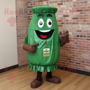 Forest Green Jambalaya mascot costume character dressed with a Blouse and Belts