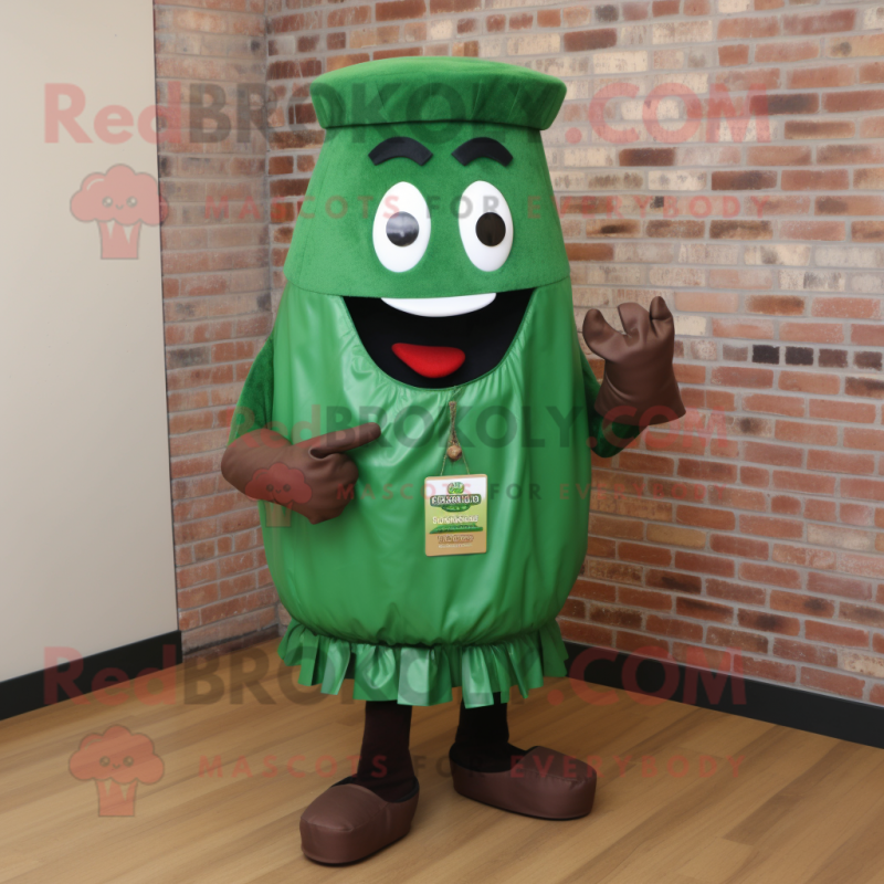 Forest Green Jambalaya mascot costume character dressed with a Blouse and Belts Forest Green Jambalaya mascot costume character dressed with a Blouse and Belts