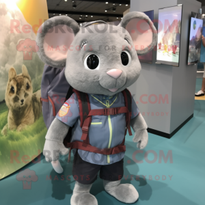 Gray Ray mascot costume character dressed with a Corduroy Pants and Backpacks