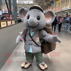 Gray Ray mascot costume character dressed with a Corduroy Pants and Backpacks