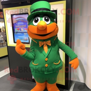 Green Orange mascot costume character dressed with a Suit and Mittens