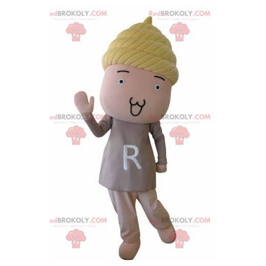 Dukke maskot med blondt hår - Redbrokoly.com