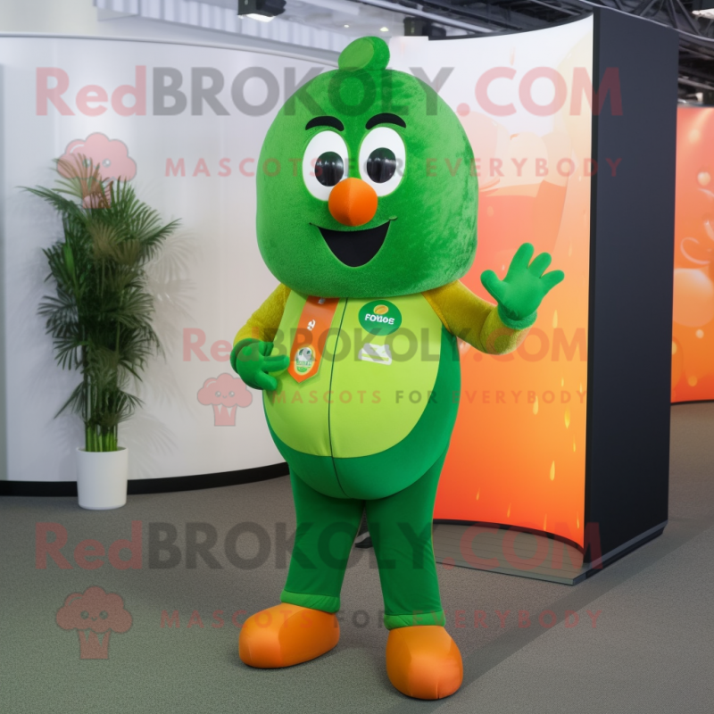 Green Orange mascot costume character dressed with a Suit and Mittens