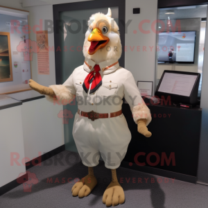 Beige Chicken mascot costume character dressed with a Rash Guard and Tie pins