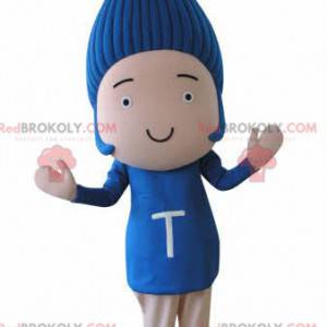 Mascota divertida del muñeco de nieve con el pelo azul -