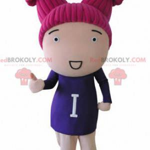 Mascote da boneca menina com cabelo rosa - Redbrokoly.com