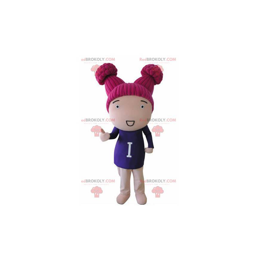 Mascote da boneca menina com cabelo rosa - Redbrokoly.com