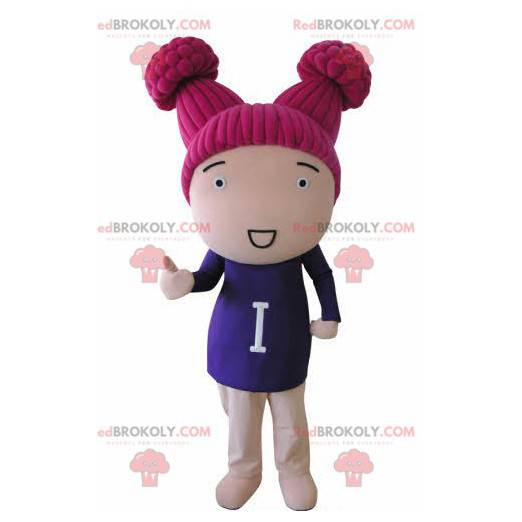 Mascotte bambola ragazza con i capelli rosa - Redbrokoly.com