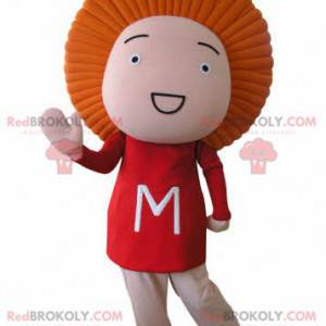 Mascotte de bonhomme rigolo avec les cheveux orange -