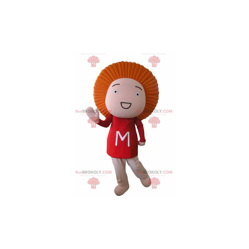 Rolig snögubbe maskot med orange hår - Redbrokoly.com
