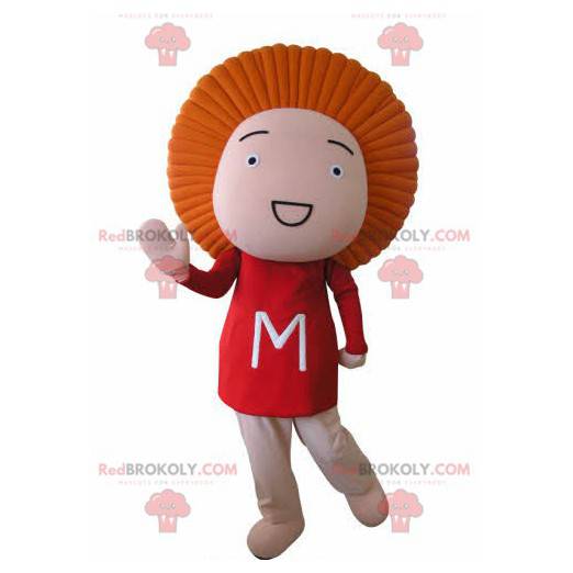 Grappige sneeuwpopmascotte met oranje haar - Redbrokoly.com