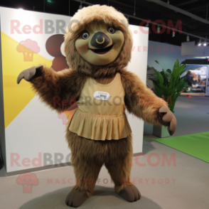 Brown Giant Sloth mascot costume character dressed with a Mini Skirt and Cummerbunds