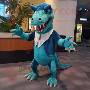 Teal Allosaurus maskot...