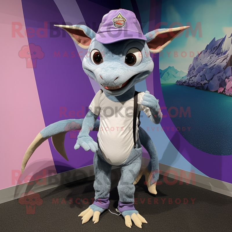 Lavender Chupacabra mascot costume character dressed with a Jeggings and Hats