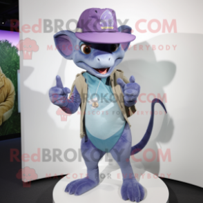 Lavender Chupacabra mascot costume character dressed with a Jeggings and Hats