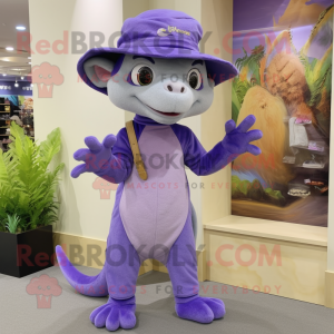 Lavender Chupacabra mascot costume character dressed with a Jeggings and Hats