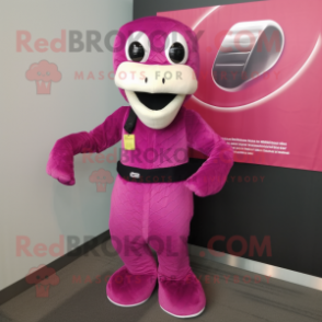 Magenta Python maskot kostym karaktär klädd med en Shift Dress och hängslen - Python Mascots - REDBROKO_34976 - RedBrokoly.com