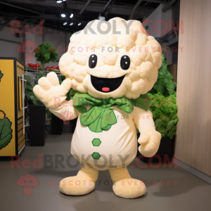 Beige Cauliflower mascot costume character dressed with a Romper and Gloves