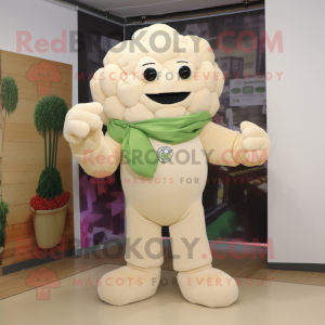 Beige Cauliflower mascot costume character dressed with a Romper and Gloves