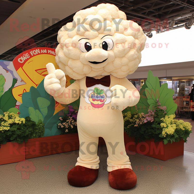 Beige Cauliflower mascot costume character dressed with a Romper and Gloves