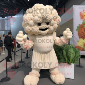 Beige Cauliflower mascot costume character dressed with a Romper and Gloves