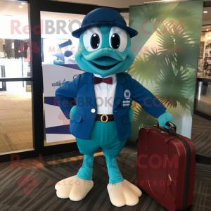 Teal Hourglass mascot costume character dressed with a Button-Up Shirt and Briefcases