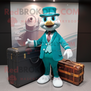 Teal Hourglass mascot costume character dressed with a Button-Up Shirt and Briefcases