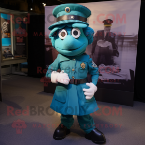 Teal Commando mascot costume character dressed with a A-Line Skirt and Ties