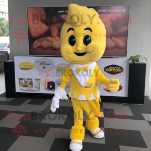 Yellow Pop Corn mascot costume character dressed with a Running Shorts and Pocket squares