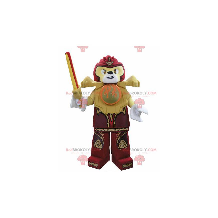 Lego mascotte tigre gialla e rossa con una spada -