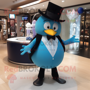 Sky Blue Mango mascot costume character dressed with a Tuxedo and Necklaces