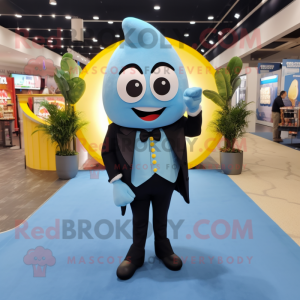 Sky Blue Mango mascot costume character dressed with a Tuxedo and Necklaces