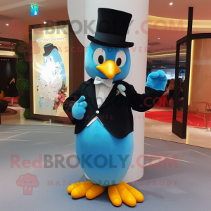 Sky Blue Mango mascot costume character dressed with a Tuxedo and Necklaces