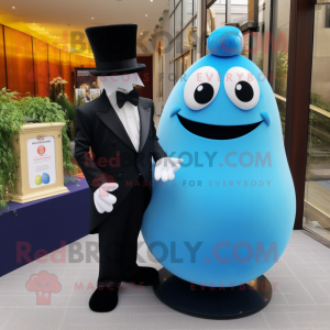 Sky Blue Mango mascot costume character dressed with a Tuxedo and Necklaces