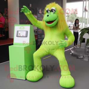 Lime Green Orangutan mascot costume character dressed with a Leggings and Shoe clips